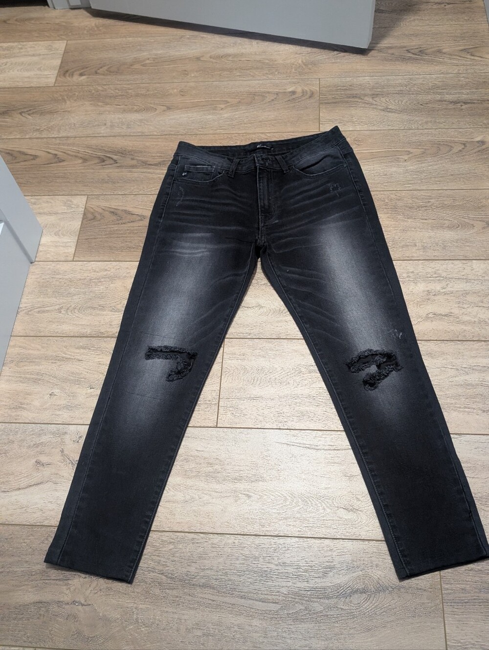 KanCan Men's Black Slim Straight Distressed Jeans